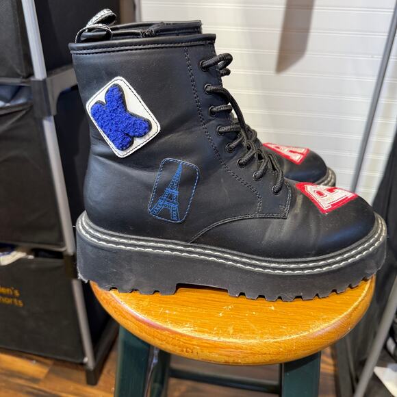 Karl Lagerfeld Paris Lace Up Leather Combat Boots In Dixie Style Size 9 - Picture 2 of 8